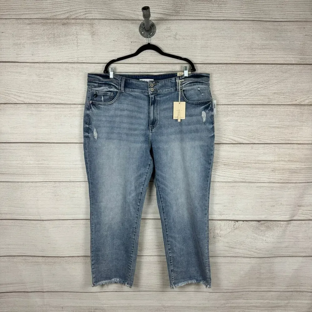 Kancan Plus Size High Rise Ankle Straight Fray Hem Jeans Size 24W